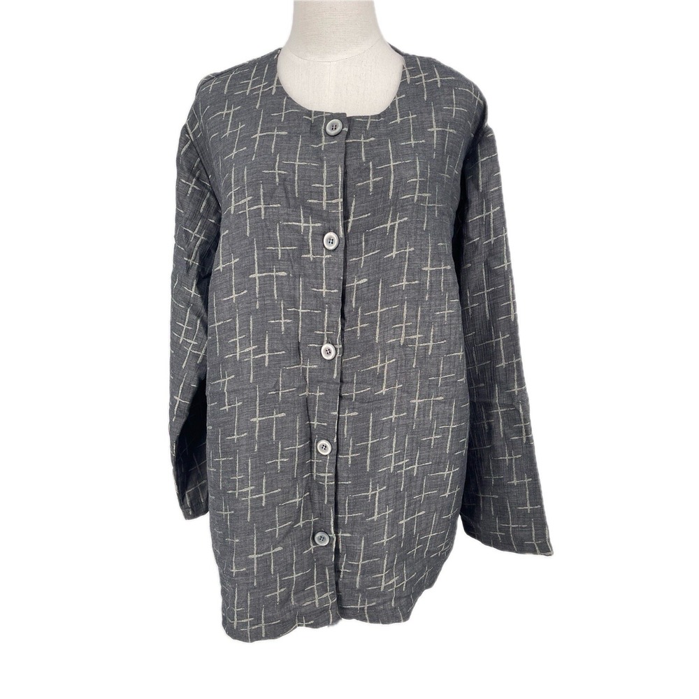 Vintage Fern Bratten Gray Geometric Art to Wear Jacket 1X Plus Lagenlook